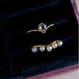 Vintage Court Pearl Rings Crystal Sweet Engagement Double Silver Jewelry