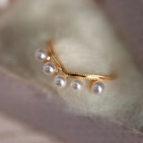 Vintage Court Pearl Rings Crystal Sweet Engagement Double Silver Jewelry