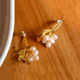 Autumn Leaf Shape Pearl Earrings Silver Jewelry