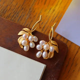 Autumn Leaf Shape Pearl Earrings Silver Jewelry