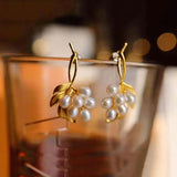 Autumn Leaf Shape Pearl Earrings Silver Jewelry