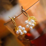 Autumn Leaf Shape Pearl Earrings Silver Jewelry