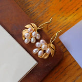 Autumn Leaf Shape Pearl Earrings Silver Jewelry