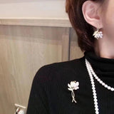 Autumn Leaf Shape Pearl Earrings Silver Jewelry