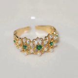 Green Diamond Pearl Hollow Engagement Ring