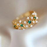 Green Diamond Pearl Hollow Engagement Ring