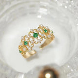 Green Diamond Pearl Hollow Engagement Ring