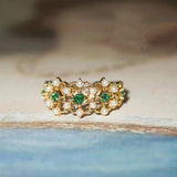 Green Diamond Pearl Hollow Engagement Ring