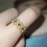 Green Diamond Pearl Hollow Engagement Ring