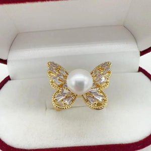 Real Natural Pearl Butterfly Ring 14K Filled Female Girl Jewelry