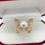Real Natural Pearl Butterfly Ring 14K Filled Female Girl Jewelry