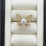 Real Natural Pearl Butterfly Ring 14K Filled Female Girl Jewelry