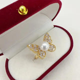Real Natural Pearl Butterfly Ring 14K Filled Female Girl Jewelry
