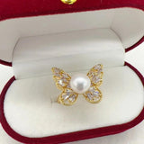 Real Natural Pearl Butterfly Ring 14K Filled Female Girl Jewelry