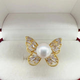 Real Natural Pearl Butterfly Ring 14K Filled Female Girl Jewelry