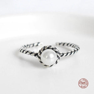 925 Silver Pearl Twist Ring Women Wedding Party Jewelry Adjustable