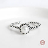 925 Silver Pearl Twist Ring Women Wedding Party Jewelry Adjustable