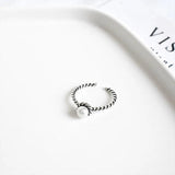 925 Silver Pearl Twist Ring Women Wedding Party Jewelry Adjustable