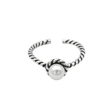 925 Silver Pearl Twist Ring Women Wedding Party Jewelry Adjustable