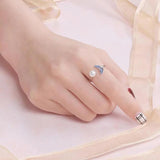 925 Silver Open Pearl Mermaid Ring Women Girls Gift Adjustable Size Finger Rings