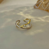 Two-tone Cross Pearl Ring for Women - Open Wedding Ring