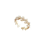 Grass Branch Zircon Pearl Ring - Japanese Style Hand Jewel