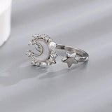 925 Silver Pearl Shell Star Moon Ring Women Party Jewelry
