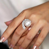 Beimu Pearl Round Ring Women's Zircon Moon 925 Sterling Silver Jewelry