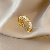 Geometric U-Shaped Chain Pearl Ring Femininity Hand Jewelry