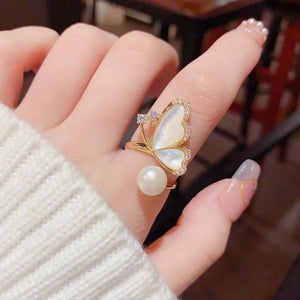 Unique Fritillaria Butterfly Pearl Opening Ring