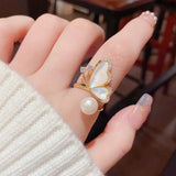 Unique Fritillaria Butterfly Pearl Opening Ring