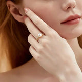 18k Pearl Butterfly Open Ring for Women Engagement Wedding Birthday Party