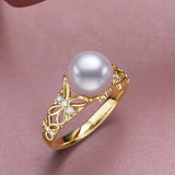 18k Pearl Butterfly Open Ring for Women Engagement Wedding Birthday Party