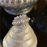 Vintage Layered Pearl Ring Metal Temperament Electroplated Ring