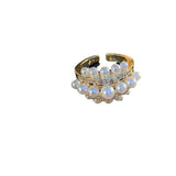Vintage Layered Pearl Ring Metal Temperament Electroplated Ring