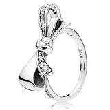 925 Silver Ring Heart Snowflake Knots Pearl Ring