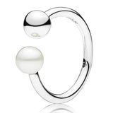 925 Silver Ring Heart Snowflake Knots Pearl Ring