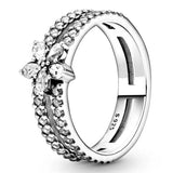925 Silver Ring Heart Snowflake Knots Pearl Ring