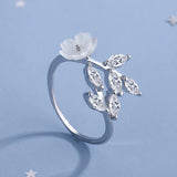 Shell Pearl Flower Ring 925 Silver Stackable Finger Rings J6164