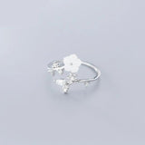 Shell Pearl Flower Ring 925 Silver Stackable Finger Rings J6164