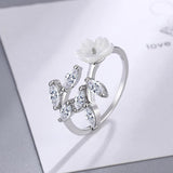 Shell Pearl Flower Ring 925 Silver Stackable Finger Rings J6164