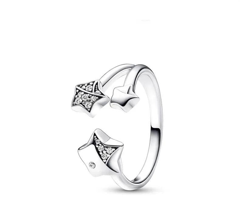 925 Sterling Silver Five-Star Pearl Pan Ring Jewelry for Women