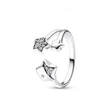 925 Sterling Silver Five-Star Pearl Pan Ring Jewelry for Women