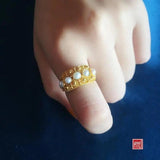 Vintage Court Pearl Jade Ring Opening Adjustable Minimalist Gift