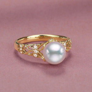 18k Pearl Butterfly Open Ring Women Engagement Wedding Party 999 Finger Rings