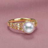 18k Pearl Butterfly Open Ring Women Engagement Wedding Party 999 Finger Rings