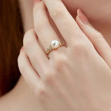 18k Pearl Butterfly Open Ring Women Engagement Wedding Party 999 Finger Rings