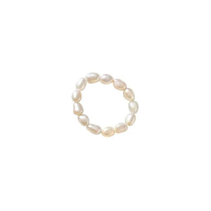 Real 925 Silver Irregular Pearl Elastic Ring Women Jewelry