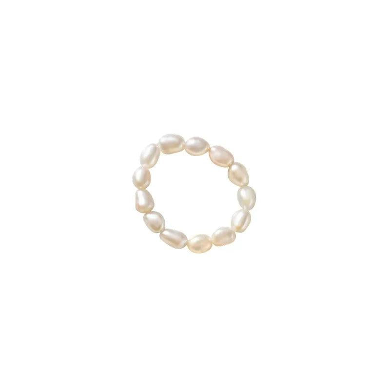 Real 925 Silver Irregular Pearl Elastic Ring Women Jewelry