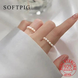 Real 925 Silver Irregular Pearl Elastic Ring Women Jewelry